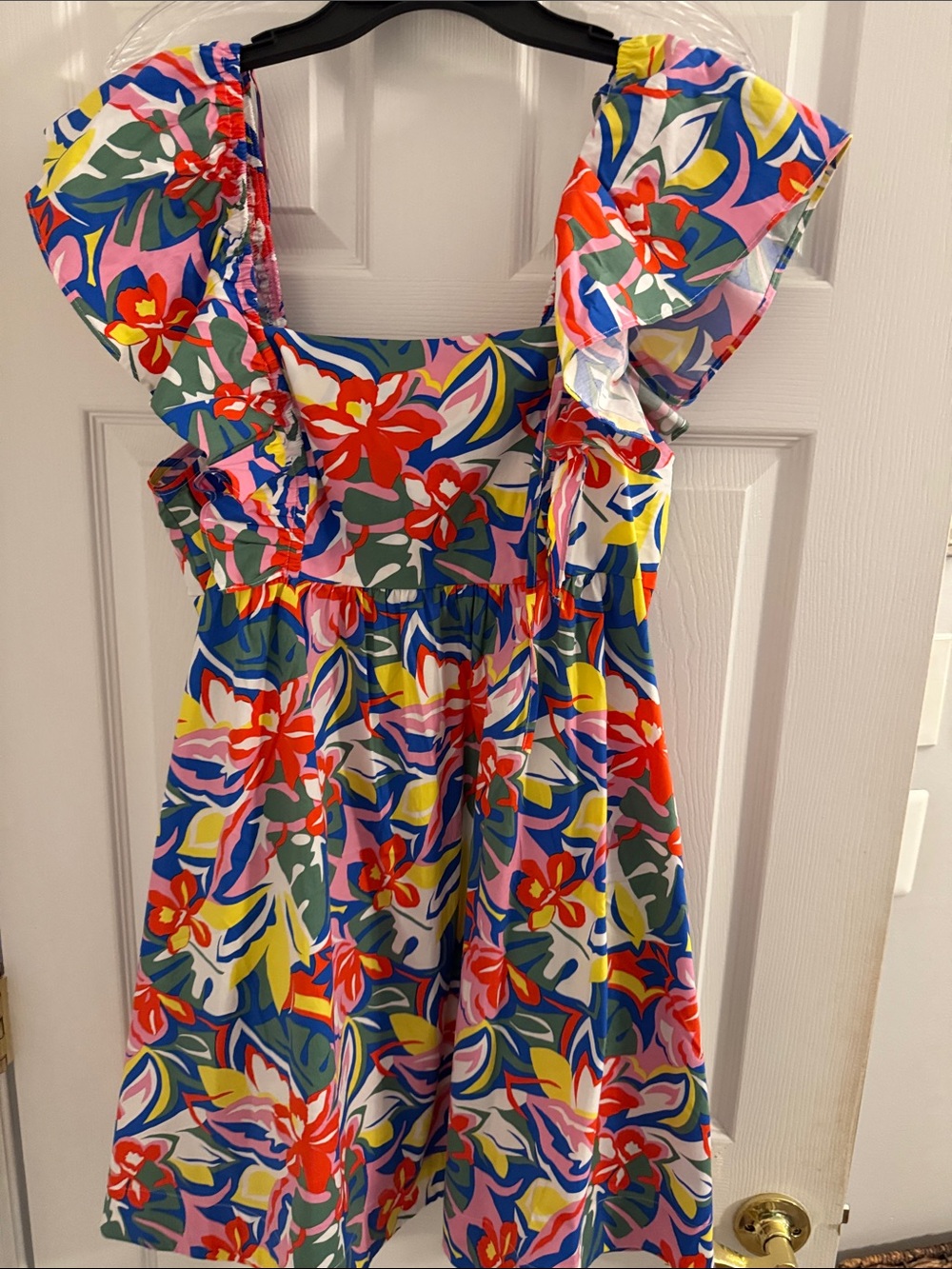 Womens Bright Floral Ruffle-Sleeve Dress - Multi Color